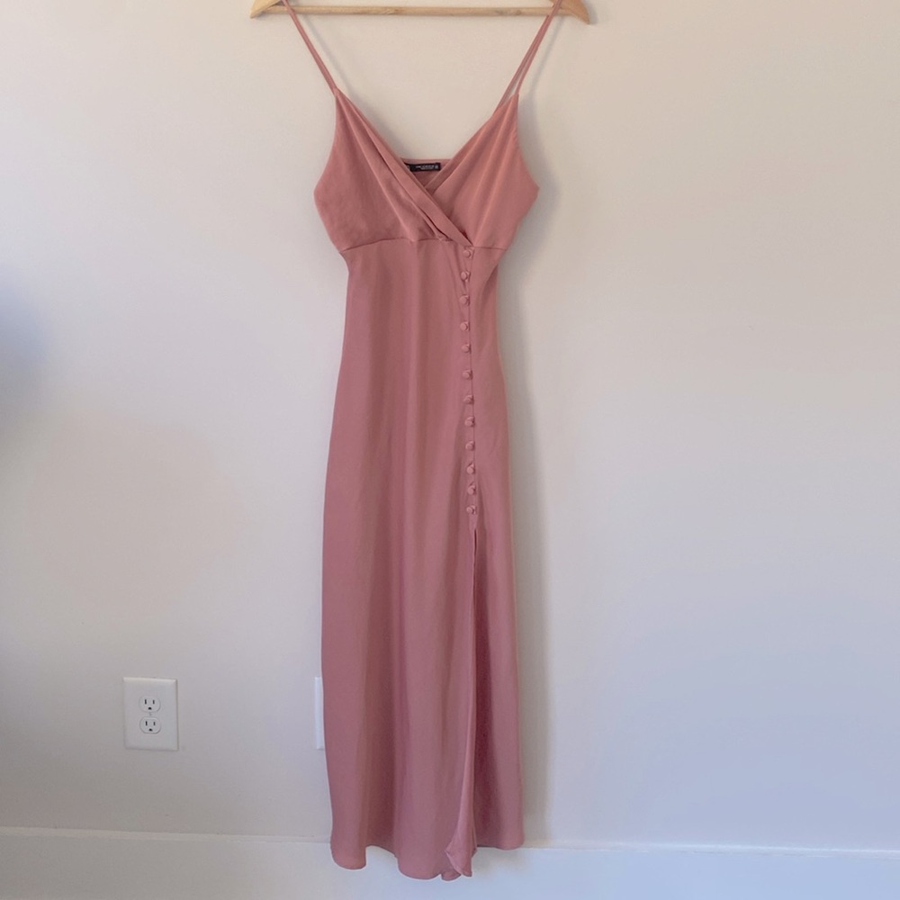 Zara XS Maxi Slip Dress Pink